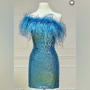 Formal Turquoise Sequin Cocktail Dress